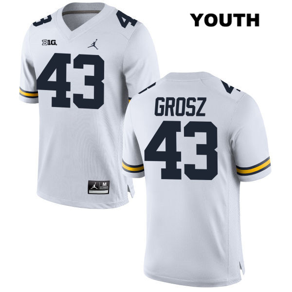Youth NCAA Michigan Wolverines Tyler Grosz #43 White Jordan Brand Authentic Stitched Football College Jersey UG25F07FZ